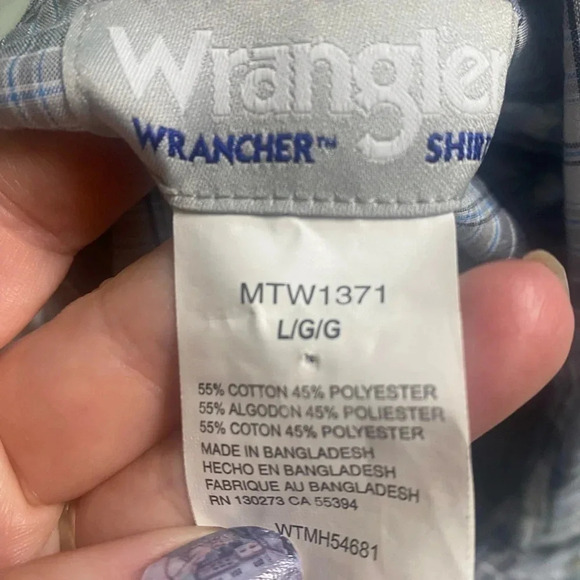 Wrangler Wrancher Pearl Snap Western Blue Check Short Sleeve Shirt Size Large - Picture 5 of 5